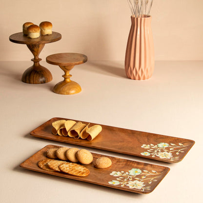 Hand Painted Wooden Floral Platters (Set of 2)