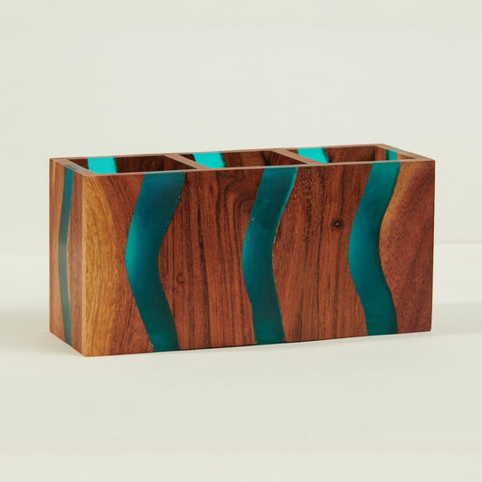 Wood-Epoxy Island Paradise Triple Cutlery Holder