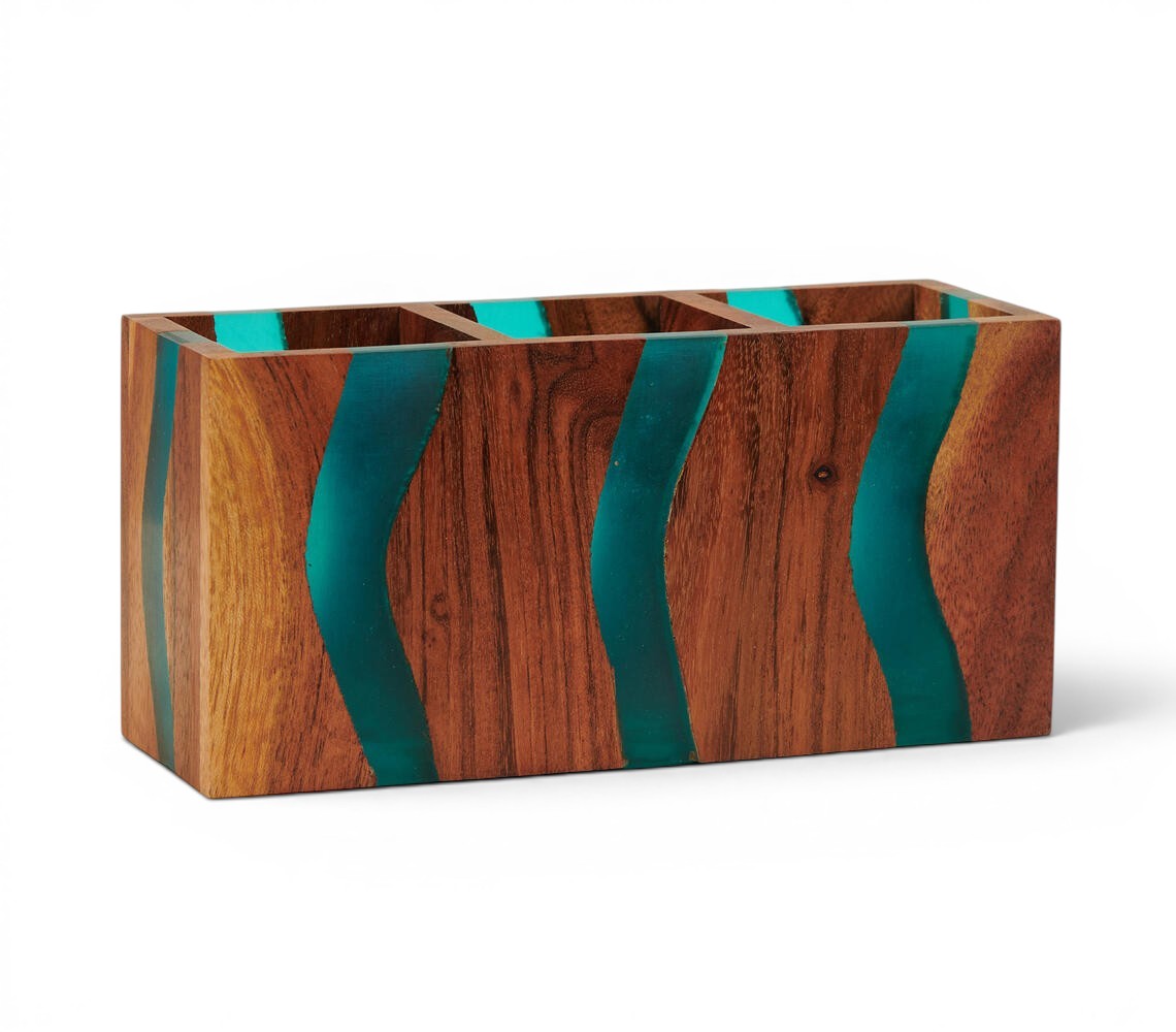 Wood-Epoxy Island Paradise Triple Cutlery Holder