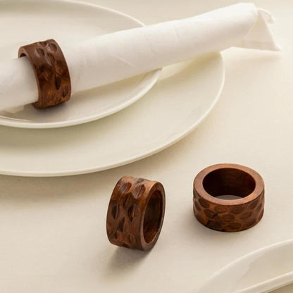 Hammered Mango Wood Napkin Rings (Set of 6)