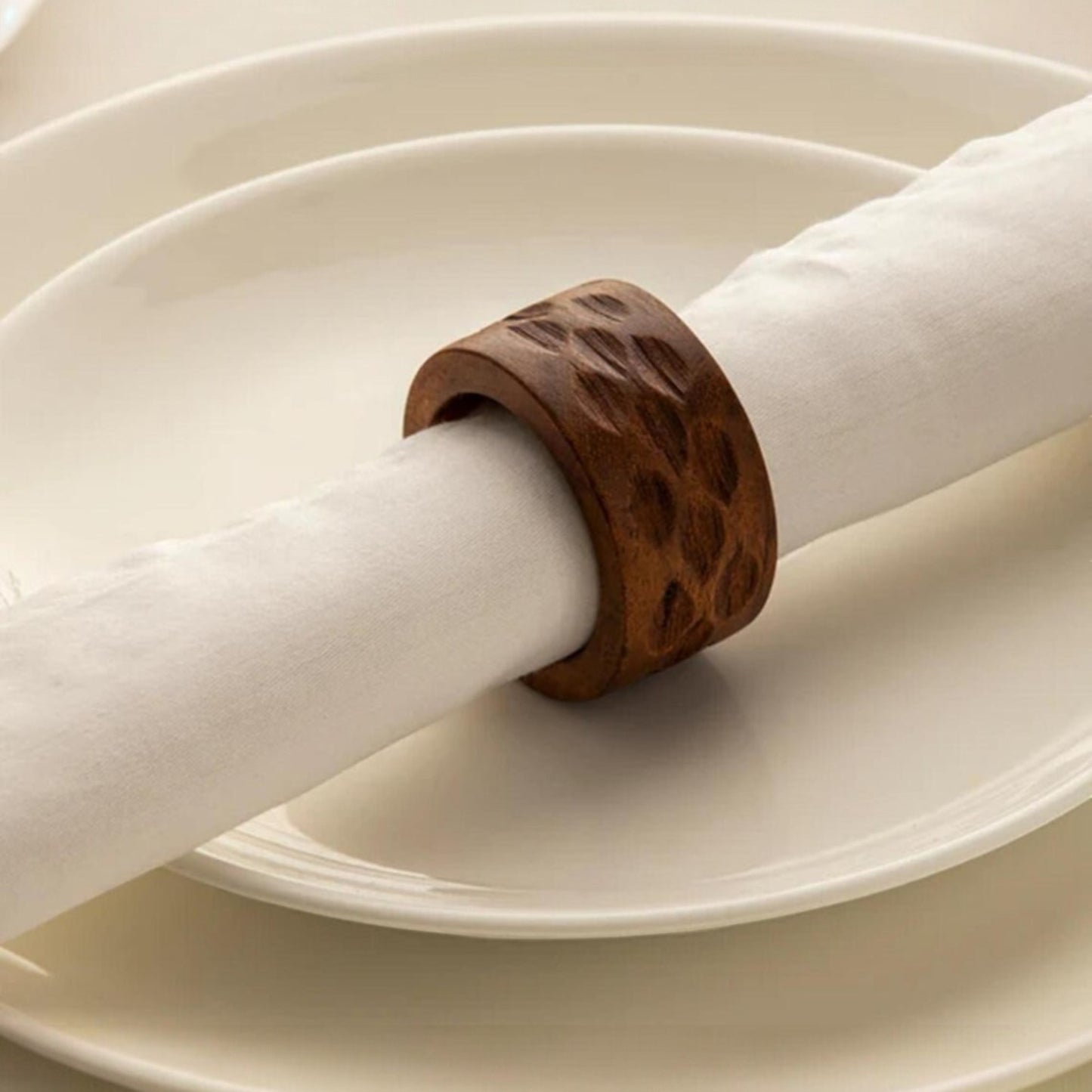 Hammered Mango Wood Napkin Rings (Set of 6)