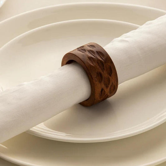 Hammered Mango Wood Napkin Rings (Set of 6)