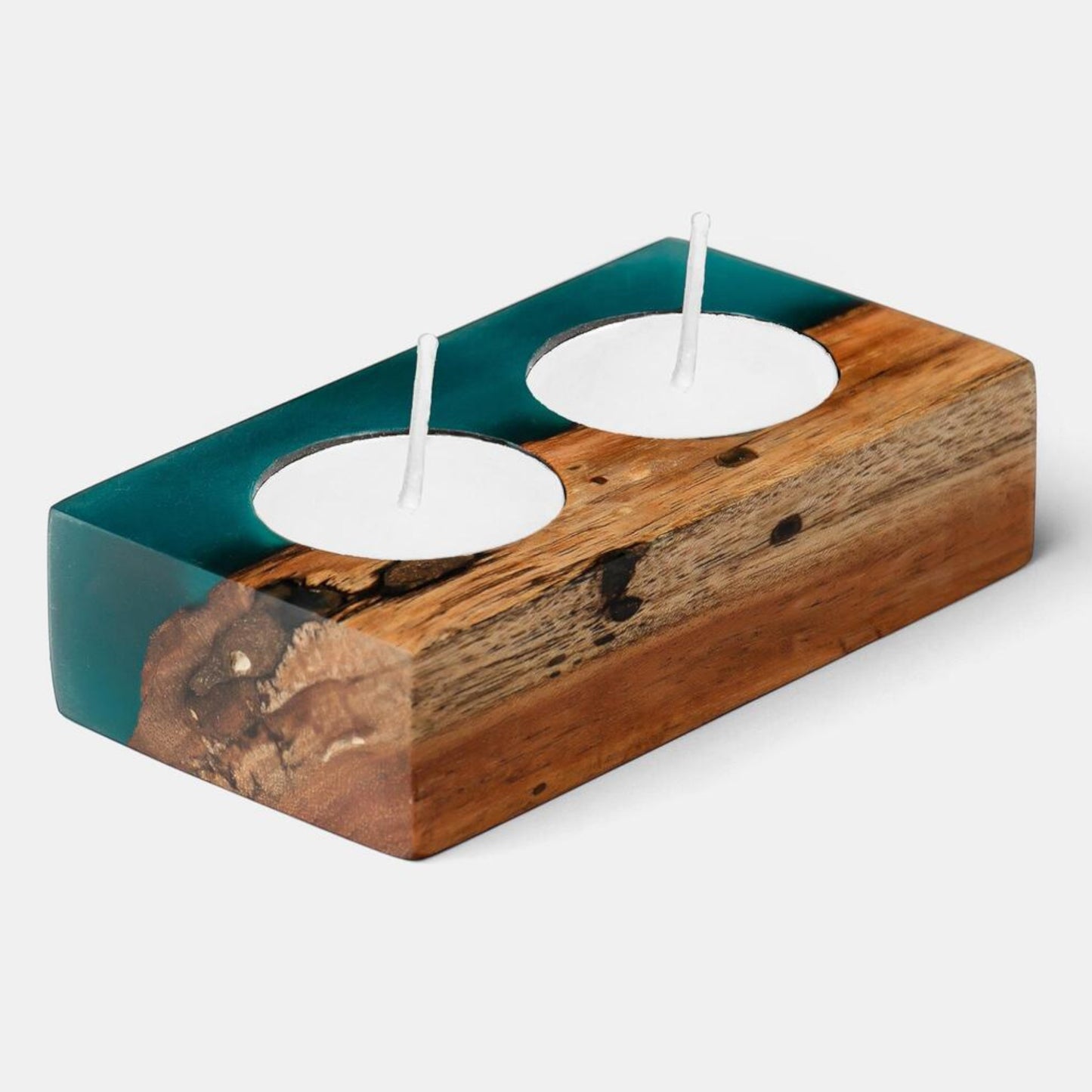 Sleek Handmade Acacia Wood Tea Light Holder