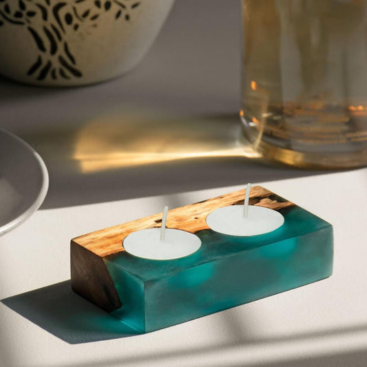 Sleek Handmade Acacia Wood Tea Light Holder