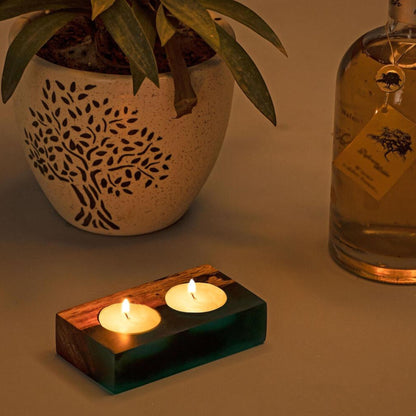Sleek Handmade Acacia Wood Tea Light Holder