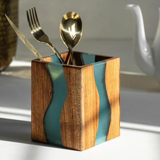 Luxury Feast Live Edge Acacia Wood Cutlery Holder