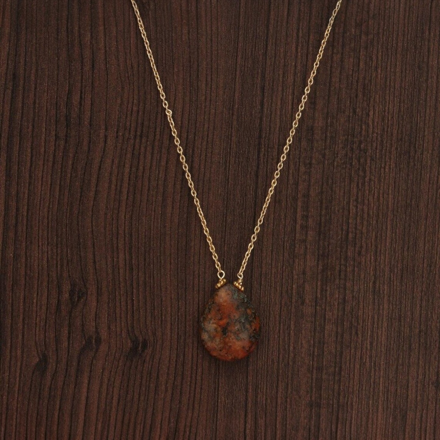 Handmade Rhodonite Stone Necklace in Gold