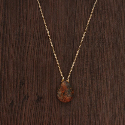 Handmade Rhodonite Stone Necklace in Gold
