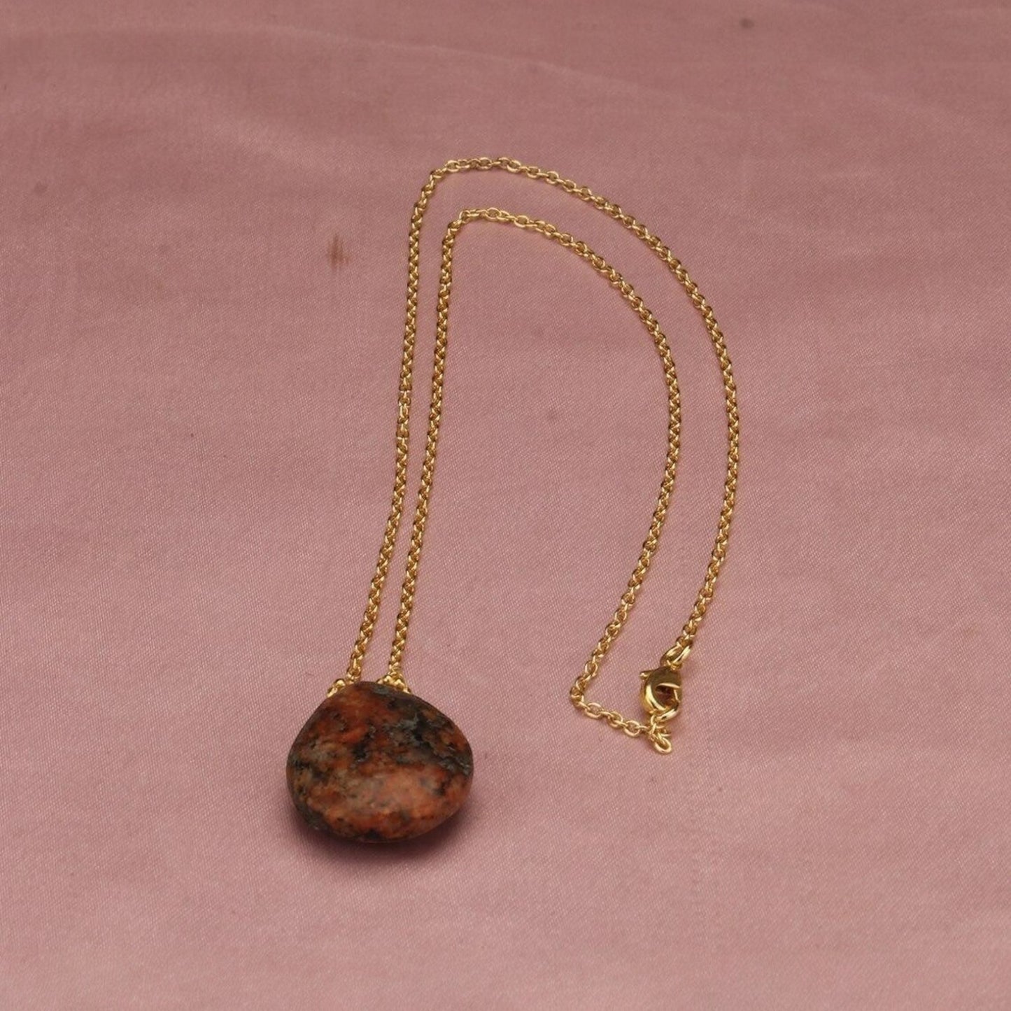 Handmade Rhodonite Stone Necklace in Gold