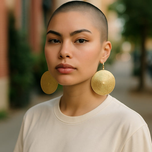Gold-toned Embossed Metal Disc Dangle Earrings