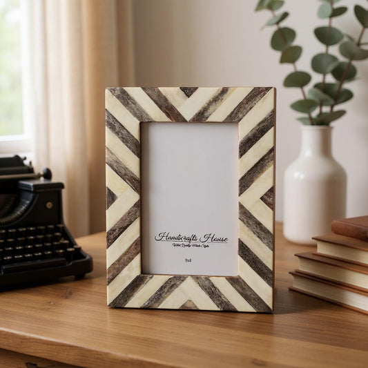 Recycled Buffalo Bone Inlay 4x6" Brown Photo Frame