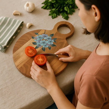 Acacia Wood Chopping Board with Hand Painted Violets