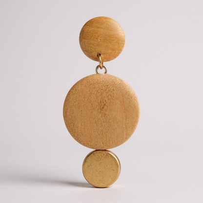 Geometric Wooden & Gold Drop Earrings