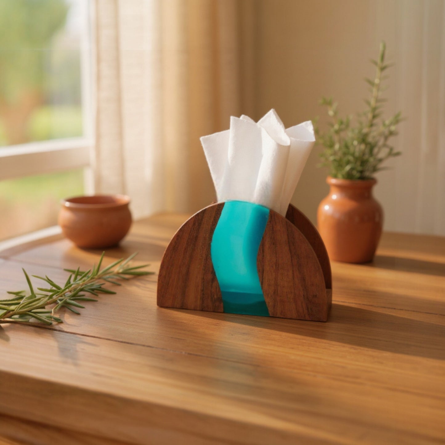 Wood-Epoxy Island Paradise Curved Napkin Holder