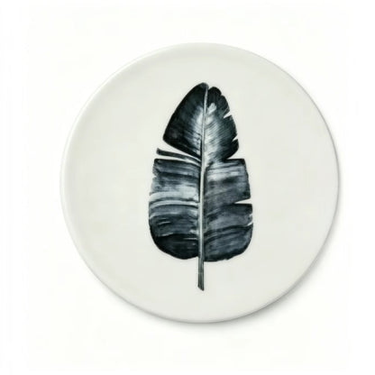 Minimalist Botanical Ceramic Coaster Set – Set of 4 Round Coasters (4" x 4")