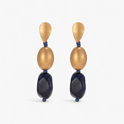 18K Gold-Plated & Navy Bead Drop Earrings