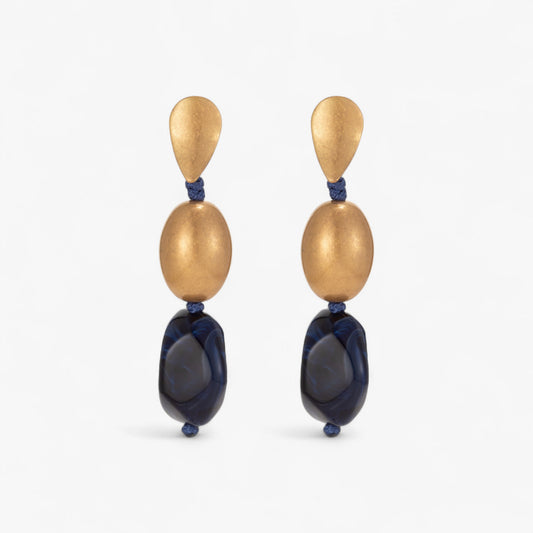 18K Gold-Plated & Navy Bead Drop Earrings