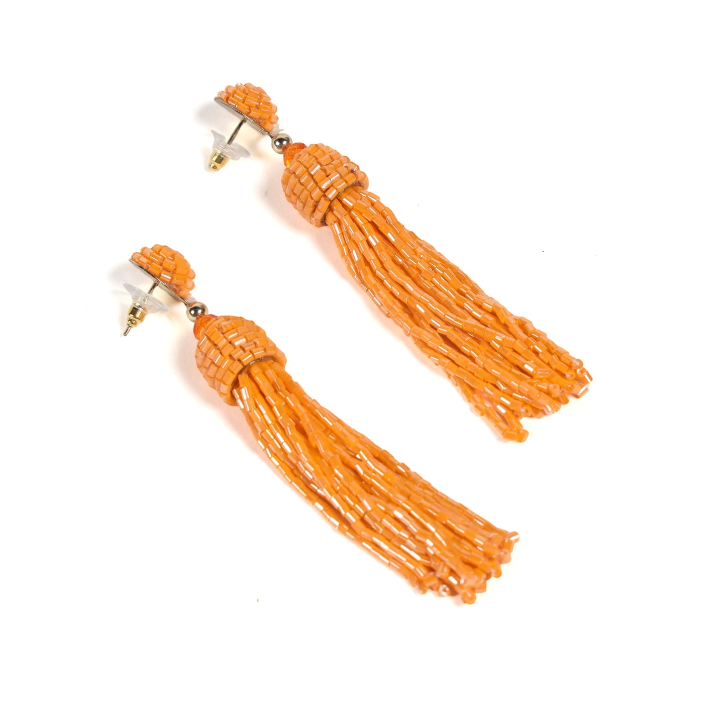 Golden-Orange Beaded Tassel Earrings