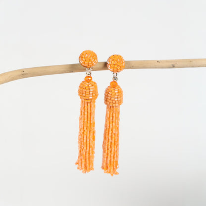 Golden-Orange Beaded Tassel Earrings