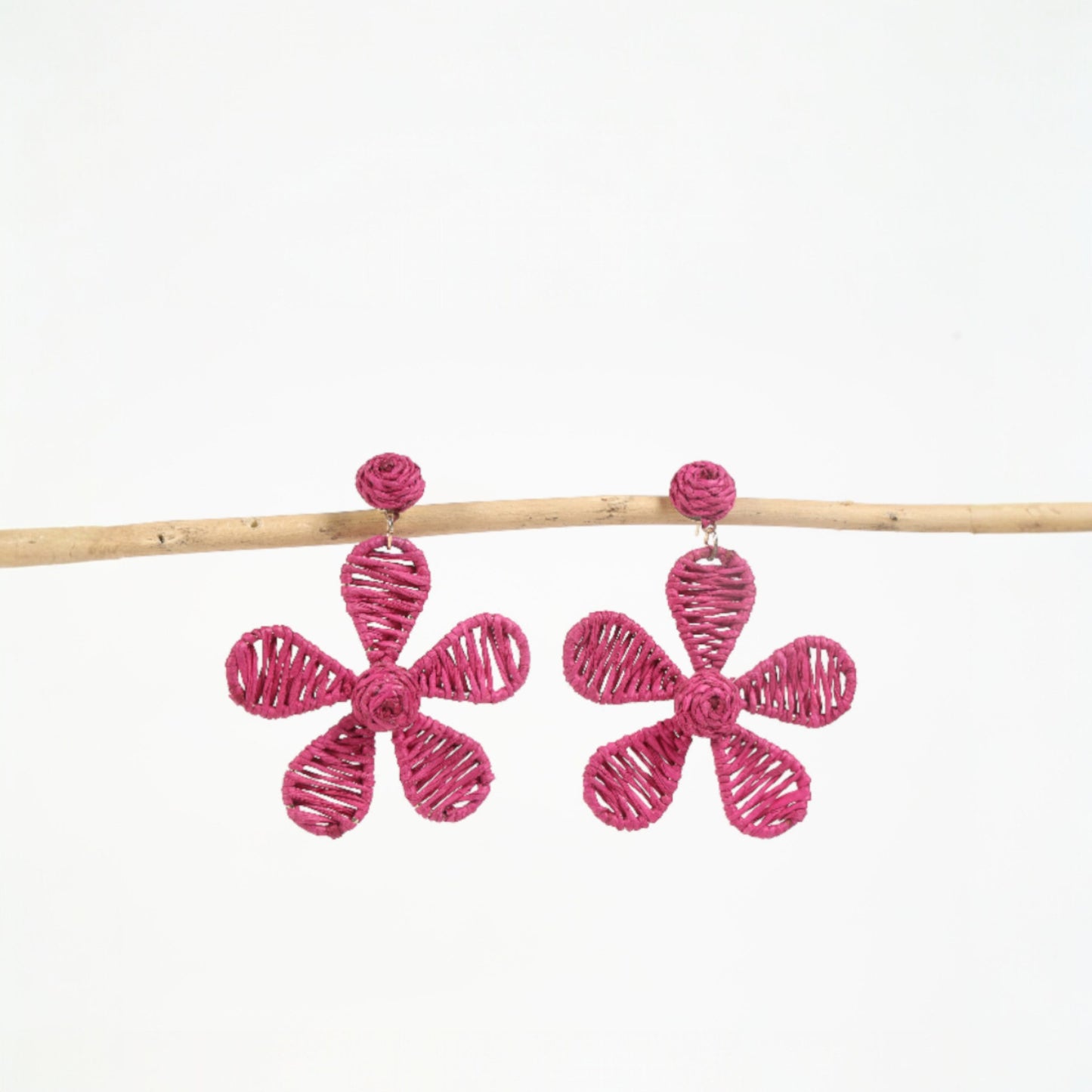 Handcrafted Floral-Inspired Earrings in Deep Pink