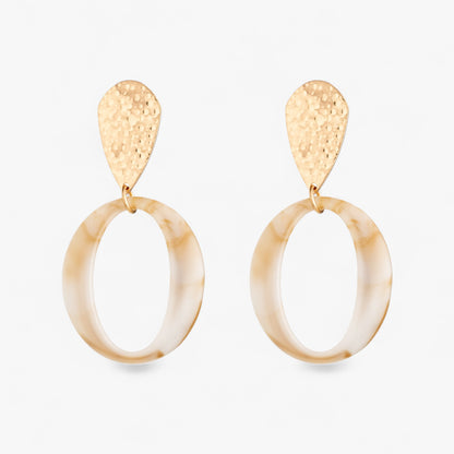 Gold & Marble-Effect Resin Hoop Drop Earrings
