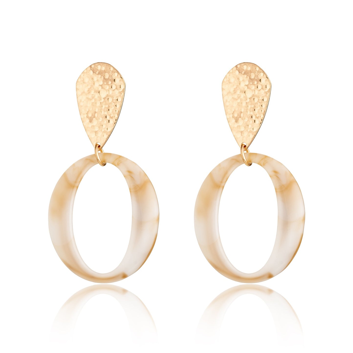 Gold & Marble-Effect Resin Hoop Drop Earrings