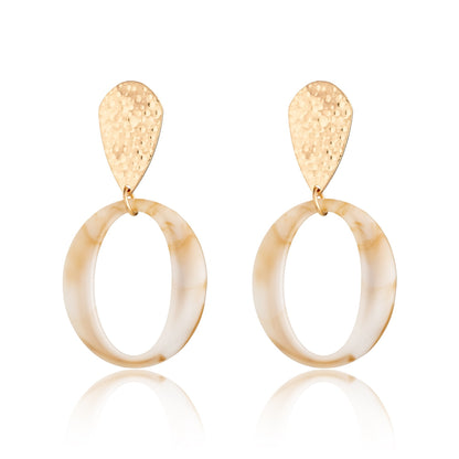 Gold & Marble-Effect Resin Hoop Drop Earrings
