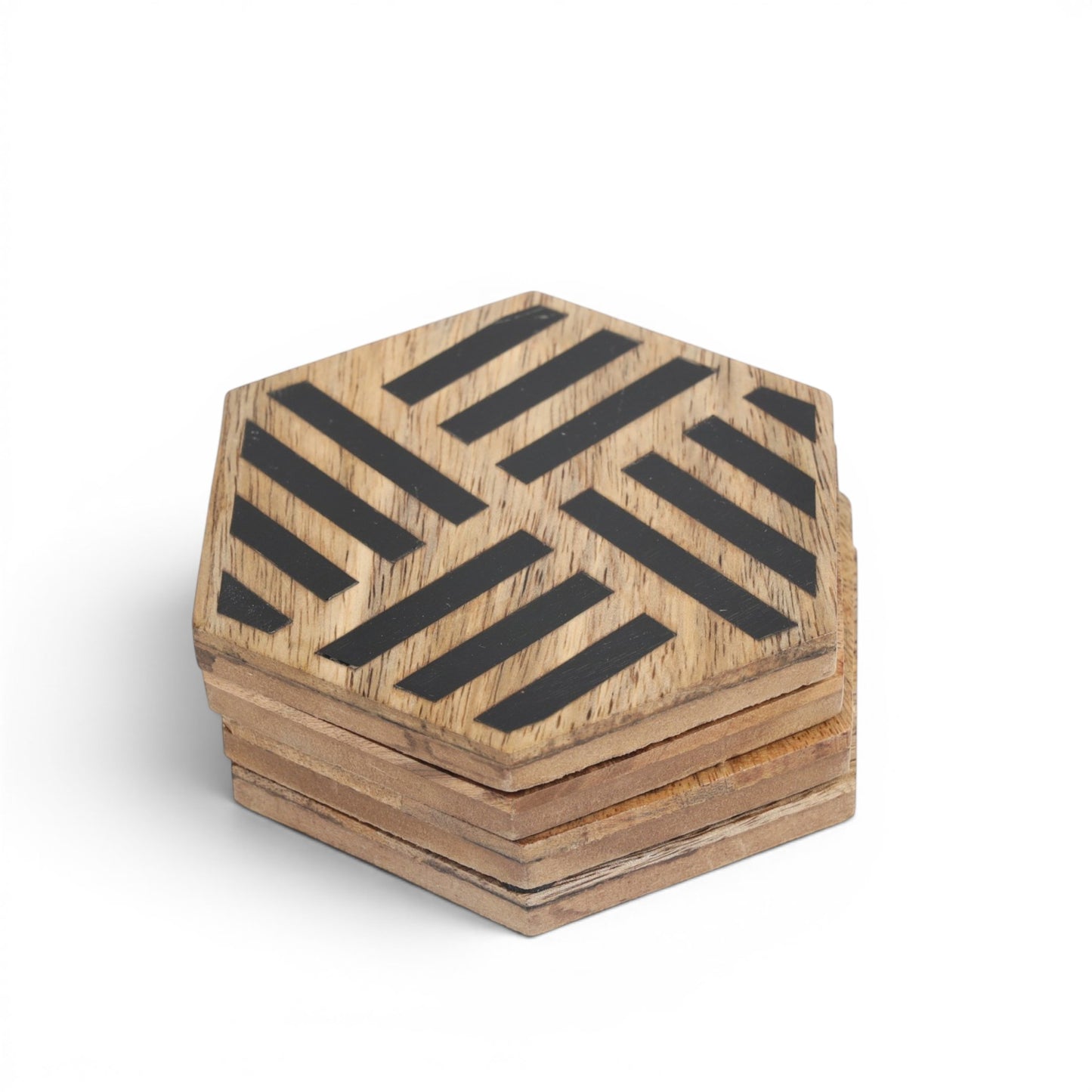 Handcrafted Geometric Wood and Resin Stripe Coasters