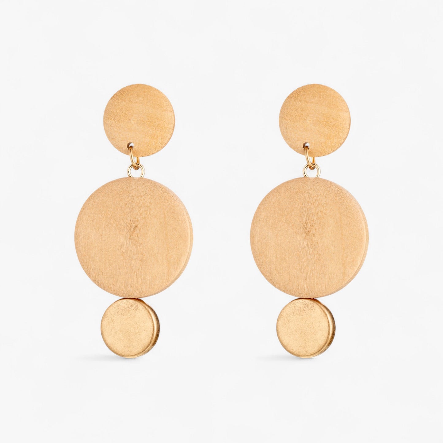 Geometric Wooden & Gold Drop Earrings