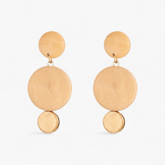 Geometric Wooden & Gold Drop Earrings