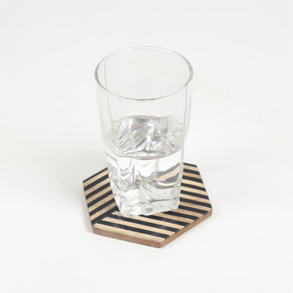 Hexagonal Striped Wood and Resin Coasters