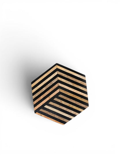 Hexagonal Striped Wood and Resin Coasters