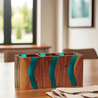 Wood-Epoxy Island Paradise Triple Cutlery Holder