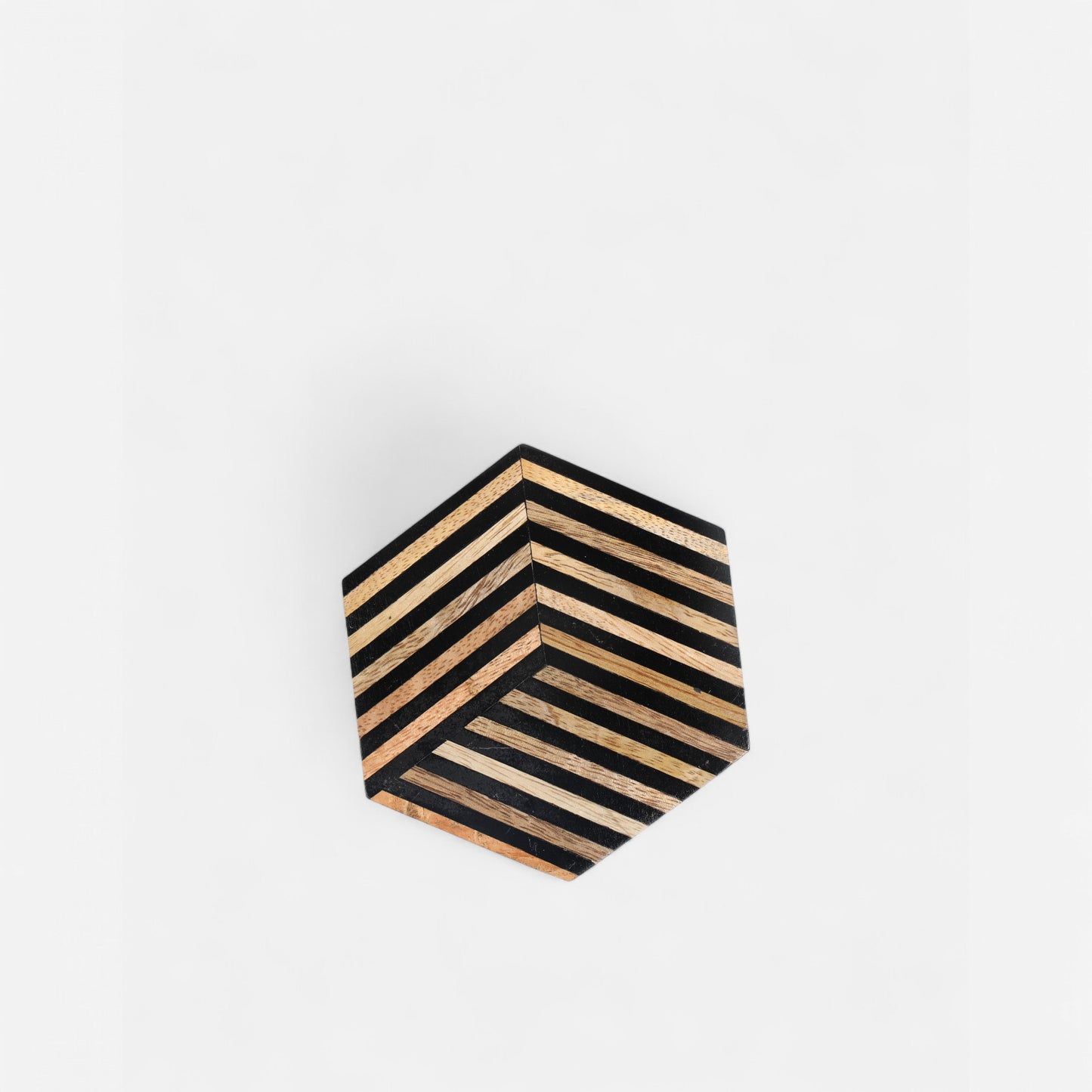 Hexagonal Striped Wood and Resin Coasters