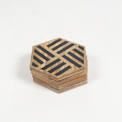 Handcrafted Geometric Wood and Resin Stripe Coasters