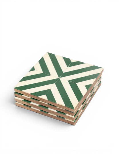 Green Geometric Resin Coasters (Set of 4)