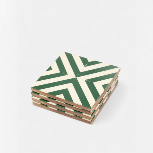 Green Geometric Resin Coasters (Set of 4)