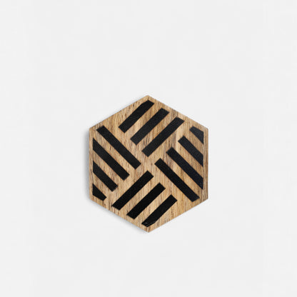 Handcrafted Geometric Wood and Resin Stripe Coasters
