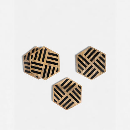 Handcrafted Geometric Wood and Resin Stripe Coasters