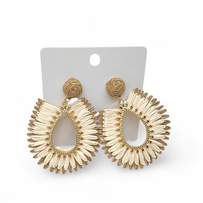 Teardrop Fan Statement Earrings in Gold & Natural Tones