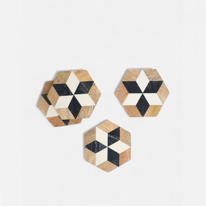 Handcrafted Hexagonal Wood and Resin Coasters (Set of 4)