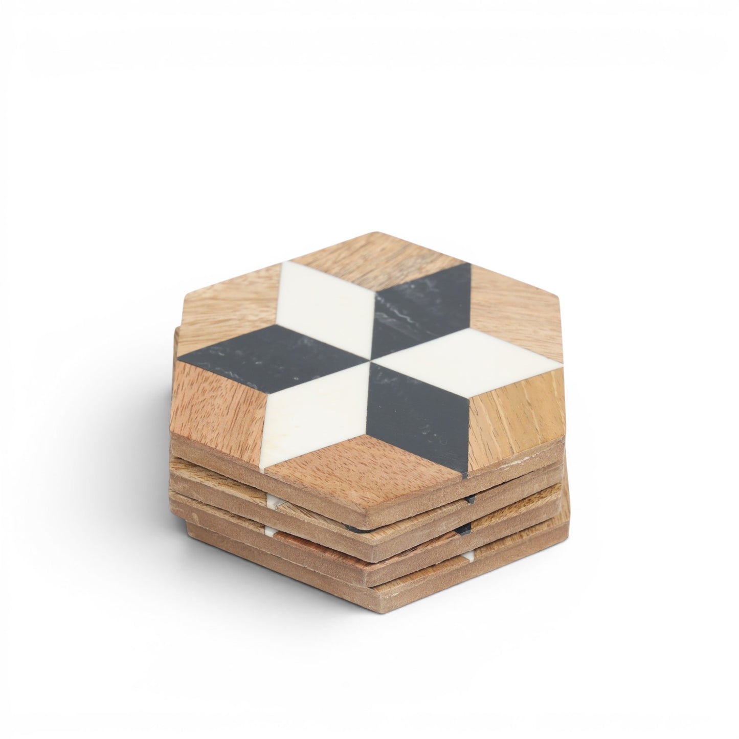 Handcrafted Hexagonal Wood and Resin Coasters (Set of 4)