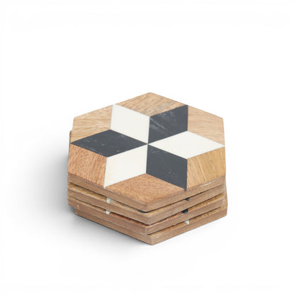 Handcrafted Hexagonal Wood and Resin Coasters (Set of 4)