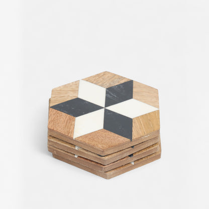 Handcrafted Hexagonal Wood and Resin Coasters (Set of 4)