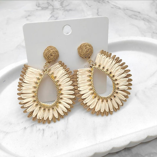 Teardrop Fan Statement Earrings in Gold & Natural Tones