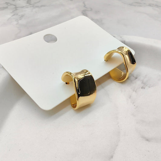 18K Gold-Layered Sculpted Contemporary Wave Hoop Earrings